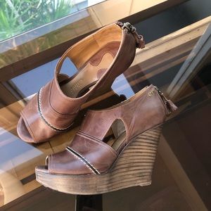 Chloe Leather Peep Toe Cutout Wedge Bootie 35